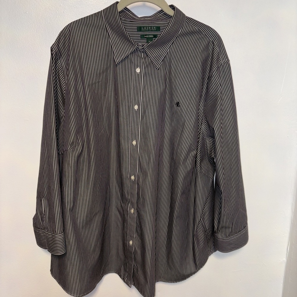 LAUREN RALPH LAUREN Dress Shirt Mens size 3X‎ Black White Striped Non Iron